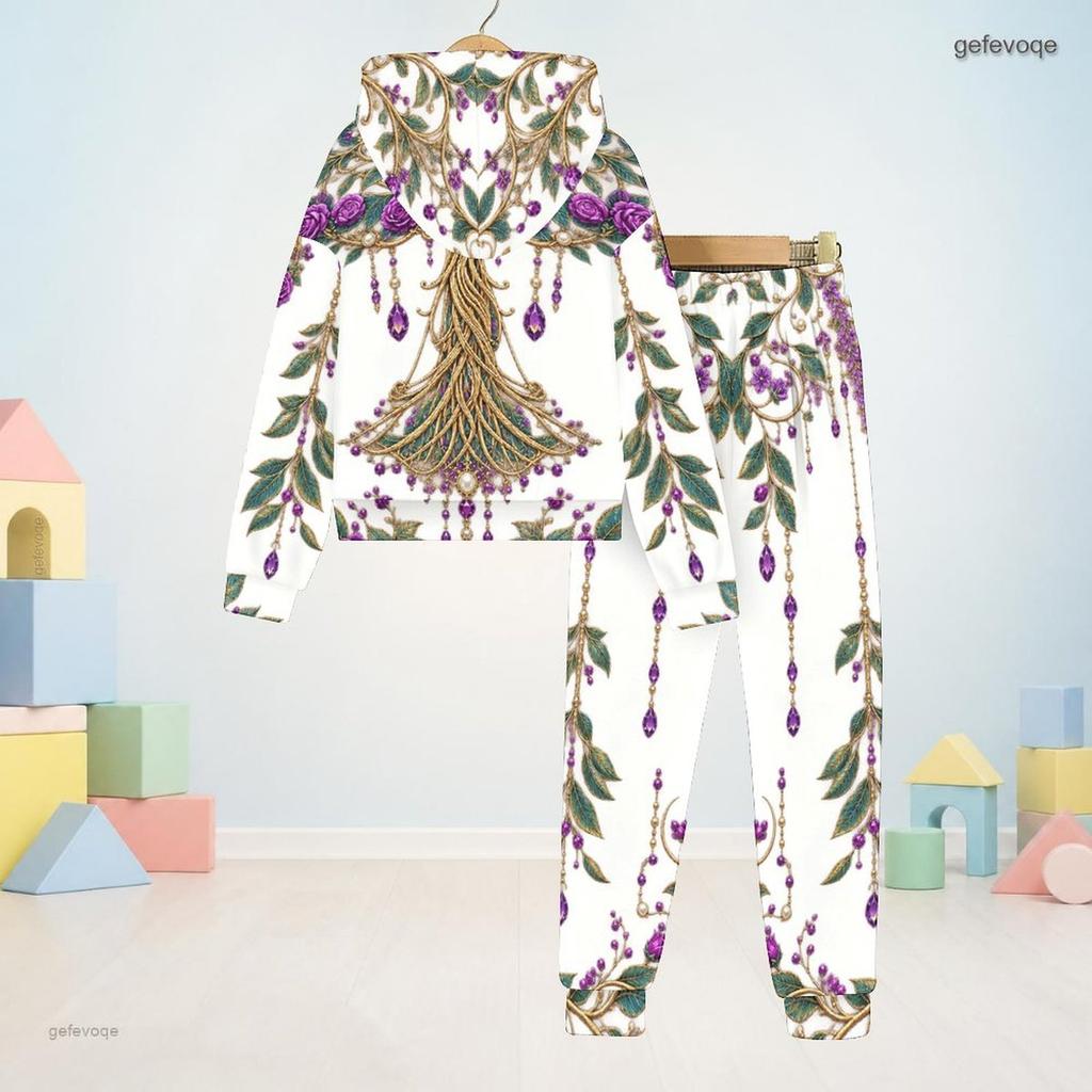Boys Girls Hooded Long Sleeve Printed Sweatshirt Cuffed Pants Two Piece Set