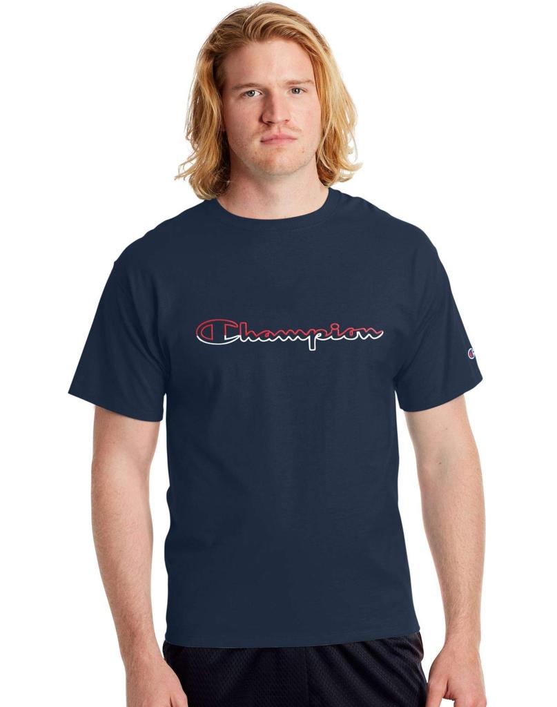 Champion Short Sleeve Crew Neck Size S Men's T-Shirt, Navy, (GT23H Y08126)