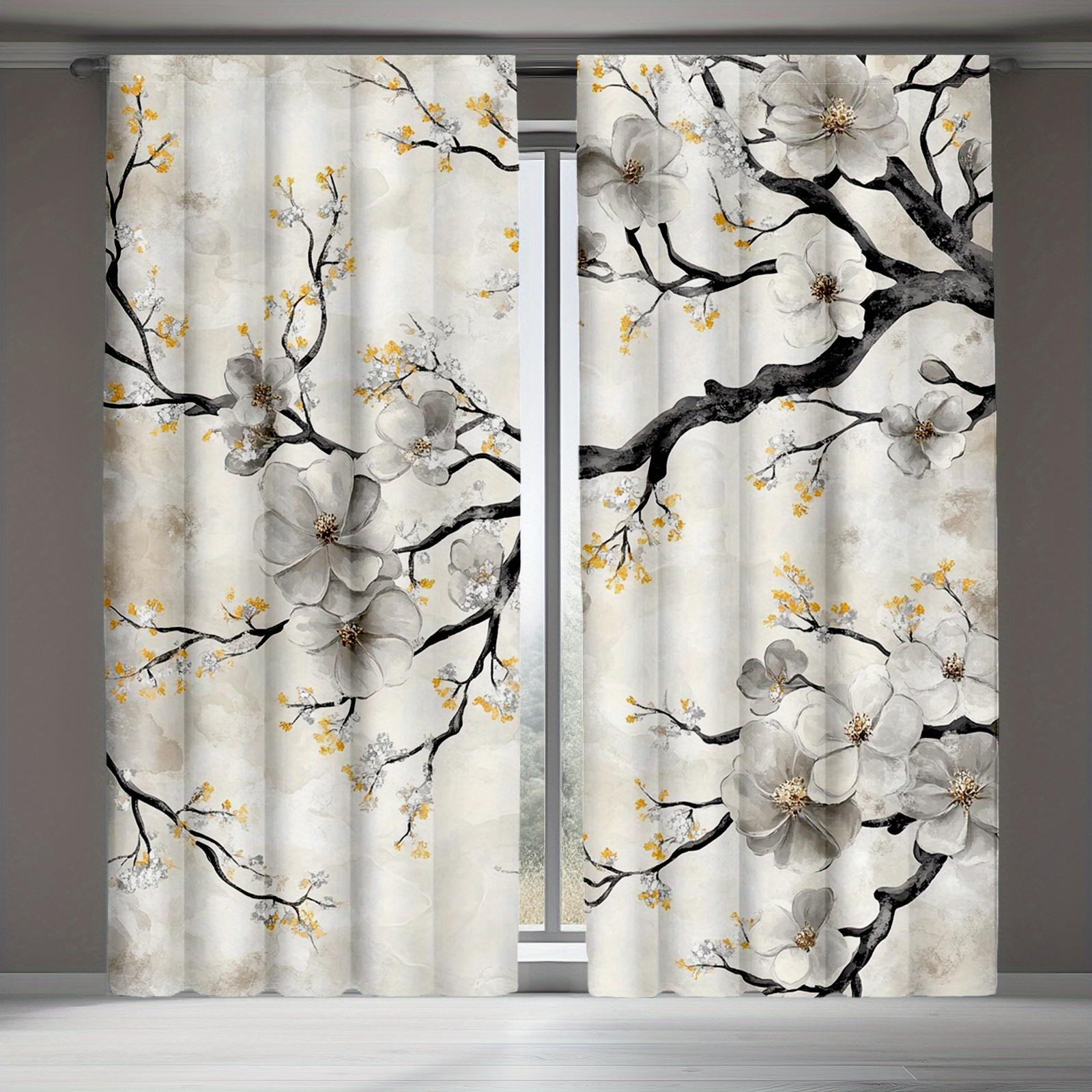 

Комплект из 2 белых штор с полевыми цветами, теплоизолирующие светонепроницаемые портьеры для спальни и гостиной 53x116cm &2pc