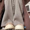 Retro Petite Striped Wide-Leg Drawstring Pants - 145cm Knit Women's Casual Autumn/Winter