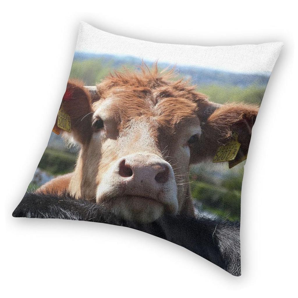 Federa per Cuscino Mucca Chin Up Poliestere Lino Velluto Fantasia Cerniera Decorata Federa Cuscino Copricuscino per Stanza