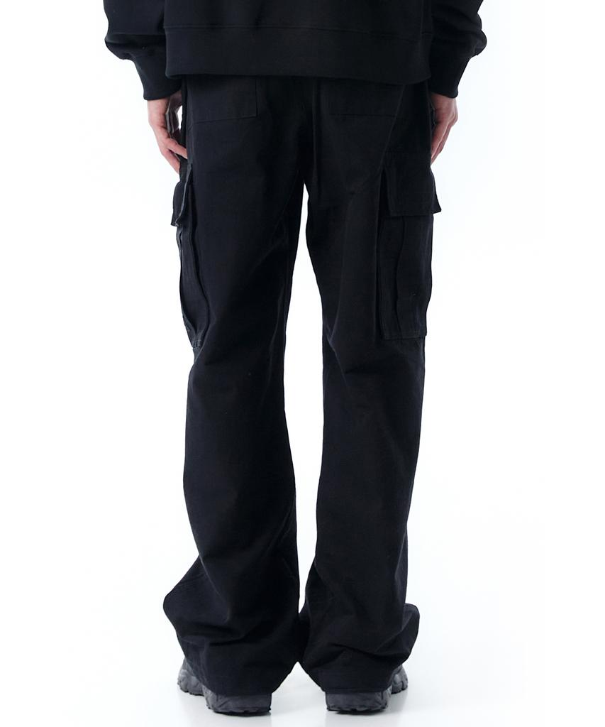 OHY Unbalance Cargo Pocket Rip Pants-Black