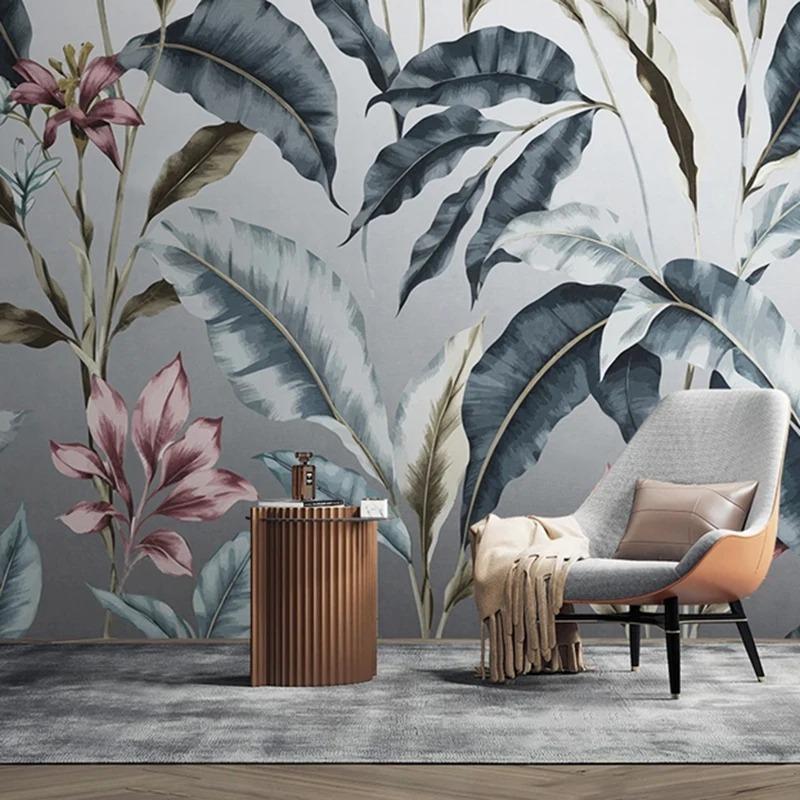 Tapet Foto 3D Pictat Manual Frunze Plante Flori Mural Pentru Living Dormitor Decor Mural de Perete