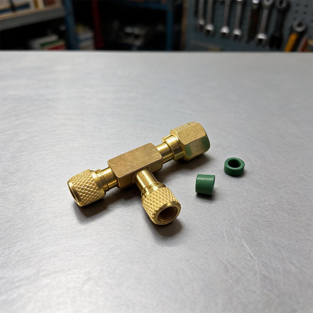 1/4 SAE Flared Tee Adapter with Rotary Joint and 1/4 External Thread Flared End for HVAC Manifold Hose and Diagnostic Tool Use