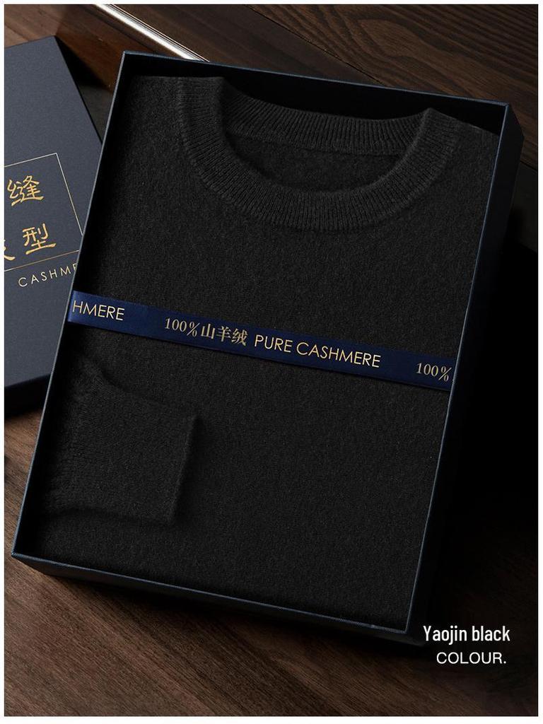 Men's 100% Pure Cashmere Pullover Sweater - Round Neck, Loose Fit, Thick & Warm for Autumn/Winter
