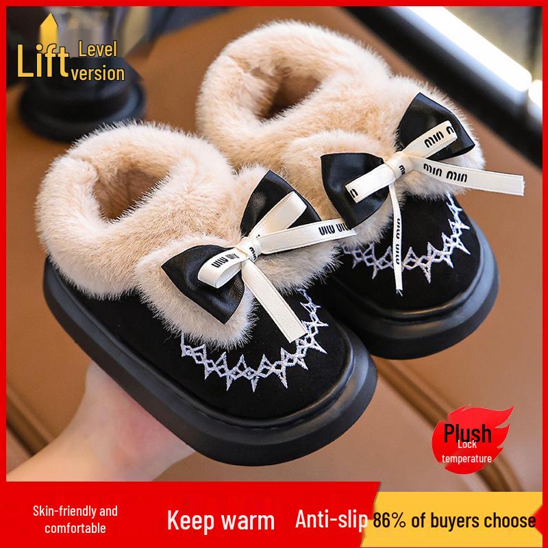2024 Winter Cotton Shoes for Girls - Thick Warm Indoor/Outdoor Slippers for Medium To Large Babies - Year of the Horse Design