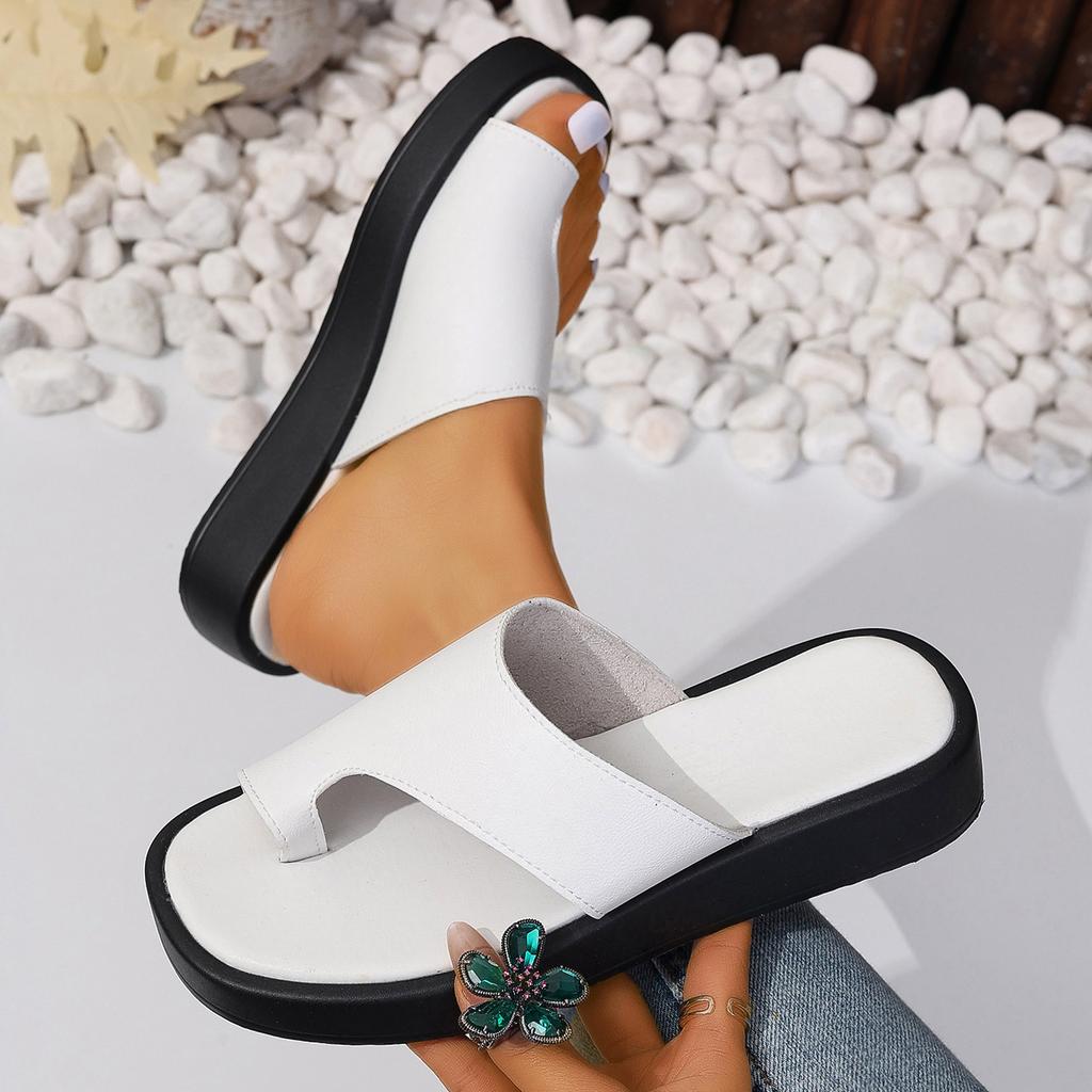 Beach Shoes Summer Plus Size Outdoor Slippers Solid Color Set Toe Thick Sole Round Toe Sandals
