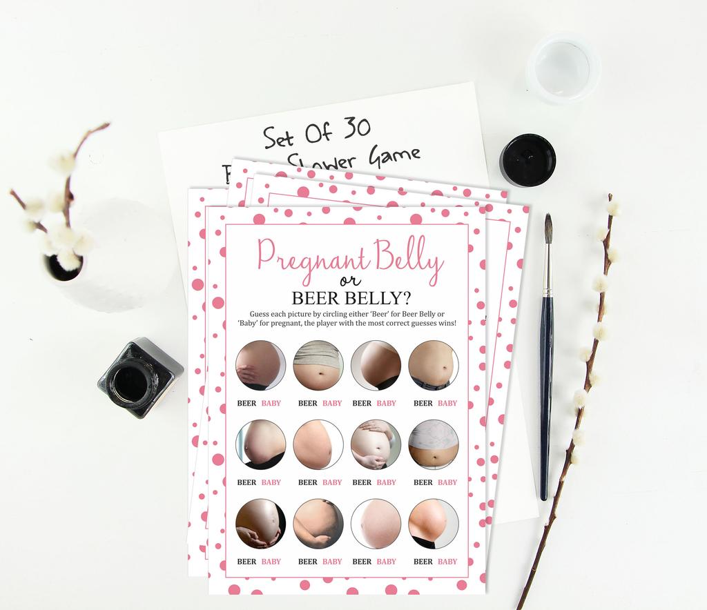 Inkdotpot Pregnant Belly Or Beer Belly Games Party Supplies Activity Cards Baby Shower Game Ideas Baby Shower Gender Neutral Games Its A Boy Or