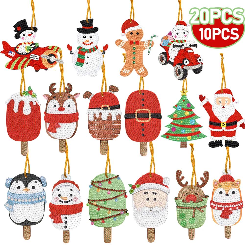 10/20Pcs Christmas Decor Diamond Painting Pendant Special-shaped Drill 5D DIY Hanging Ornament Spot Drill Cartoon Single Side