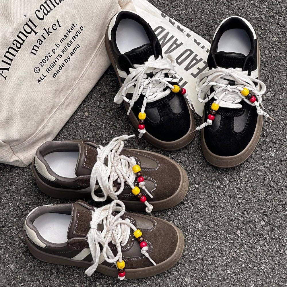 2025 new beaded tassel leather platform German training shoes women's versatile casual sports board shoes white shoes women's shoes
