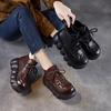 New Vintage Round-toe Short Boots for Women, Thick-soled, Lace-up, High-top Leather Shoes