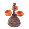 Halloween Broom Pumpkin Cup Separator Three Cups Accommodable Broomstick Snack Bowl Rack for Serving Snacks Salad Fruit