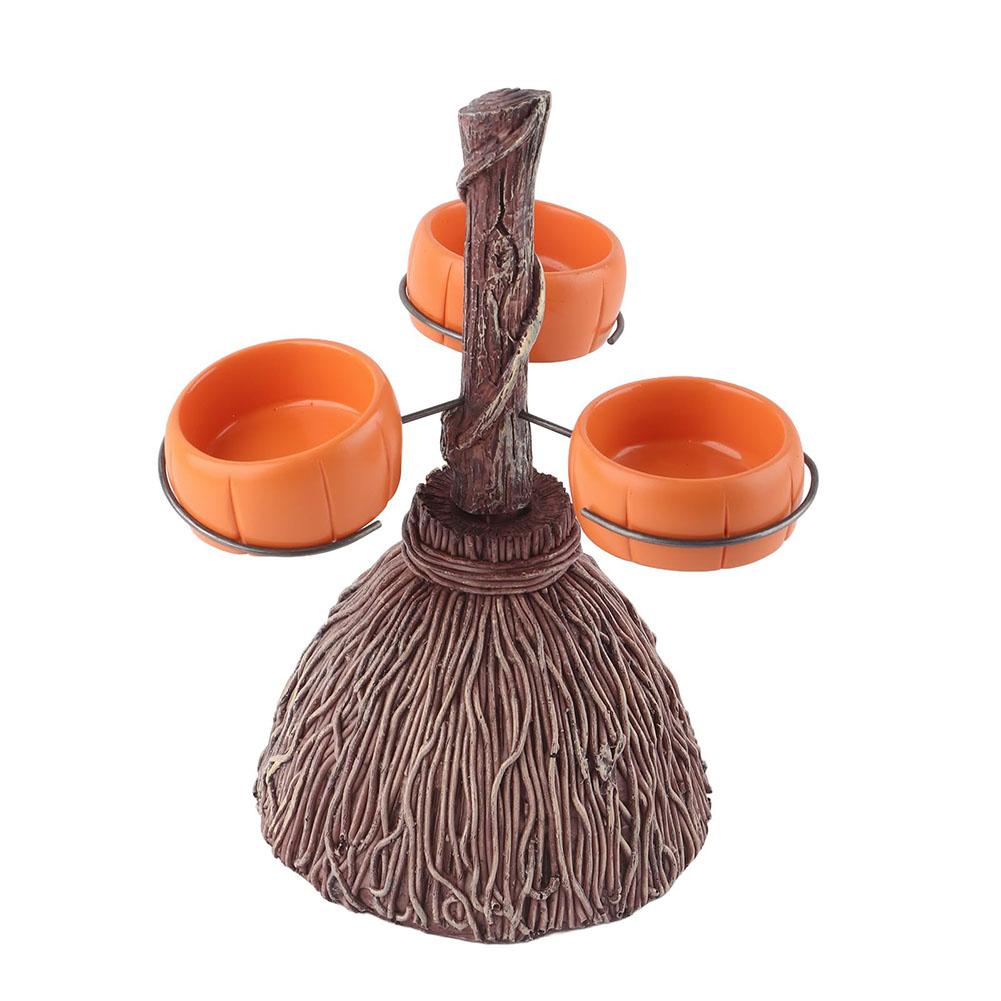 Halloween Broom Pumpkin Cup Separator Three Cups Accommodable Broomstick Snack Bowl Rack for Serving Snacks Salad Fruit