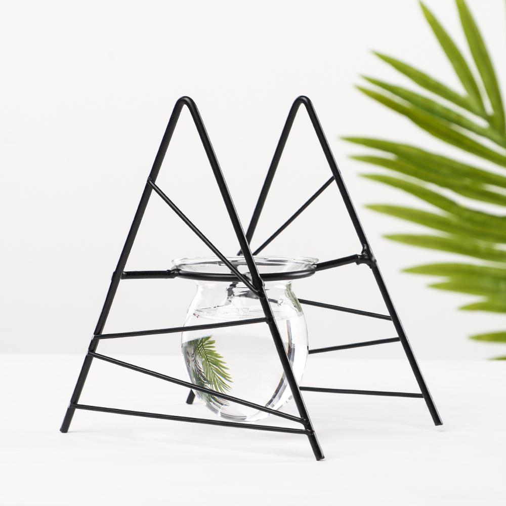 Home Decoration Glass Planter Terrarium Metal Holder Iron Geometric Pattern Hydroponic Vase