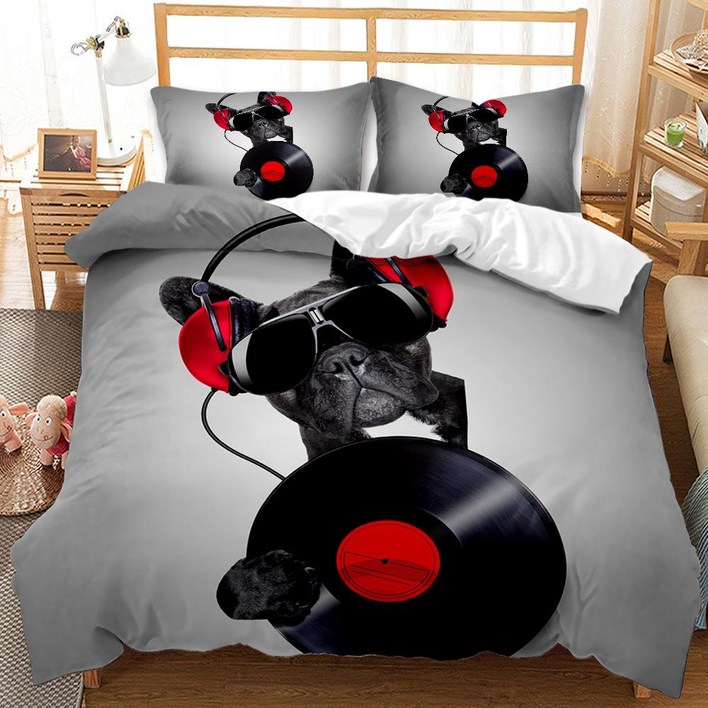 Dog Duvet Cover Set French Bulldogs Bedding Set For Kids Teen Twin Size Black Music Puppy Pet Doggy Animal Quilt Cover
