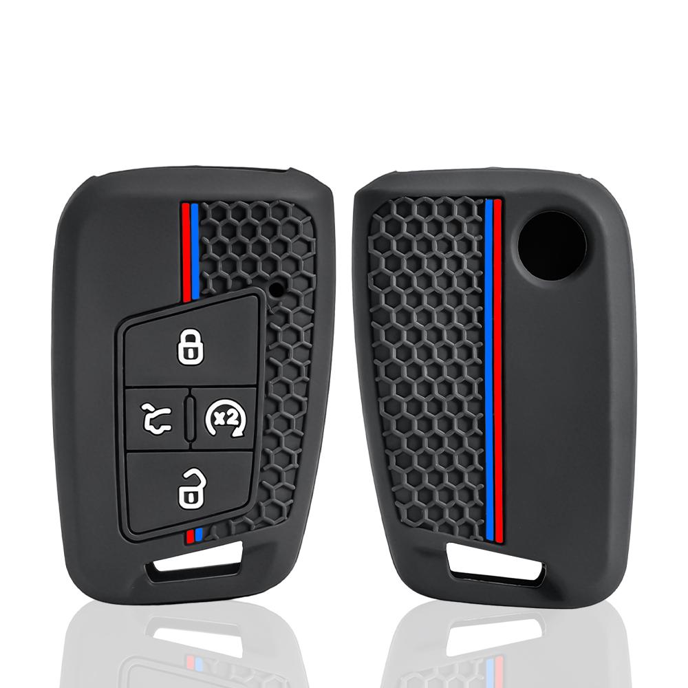 4 Buttons Silicone Key Fob Cover Fit for Volkswagen VW Atlas Tiguan Golf Alltrack SportWagen R Polo E-Golf Folding Flip Key Fob