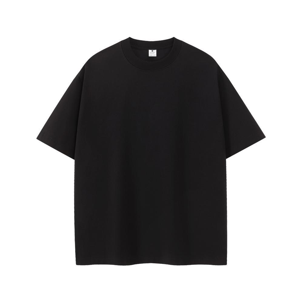 Men's Oversized Round Neck Logo T-Shirt - Solid Color, Drop Shoulder, Pure Cotton, European Size 200g