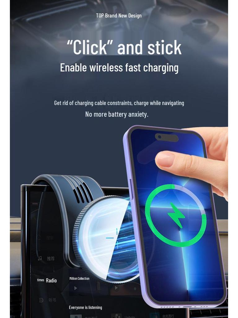 Magnetic 15W Wireless Car Charger with Bendable Dashboard Phone Holder