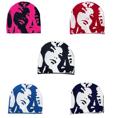 Windproof Knitted Beanies Hat with Human Portrait Pattern for Adult Keep Ear Warm Hat Cold Weather Skiing Cycling Supply