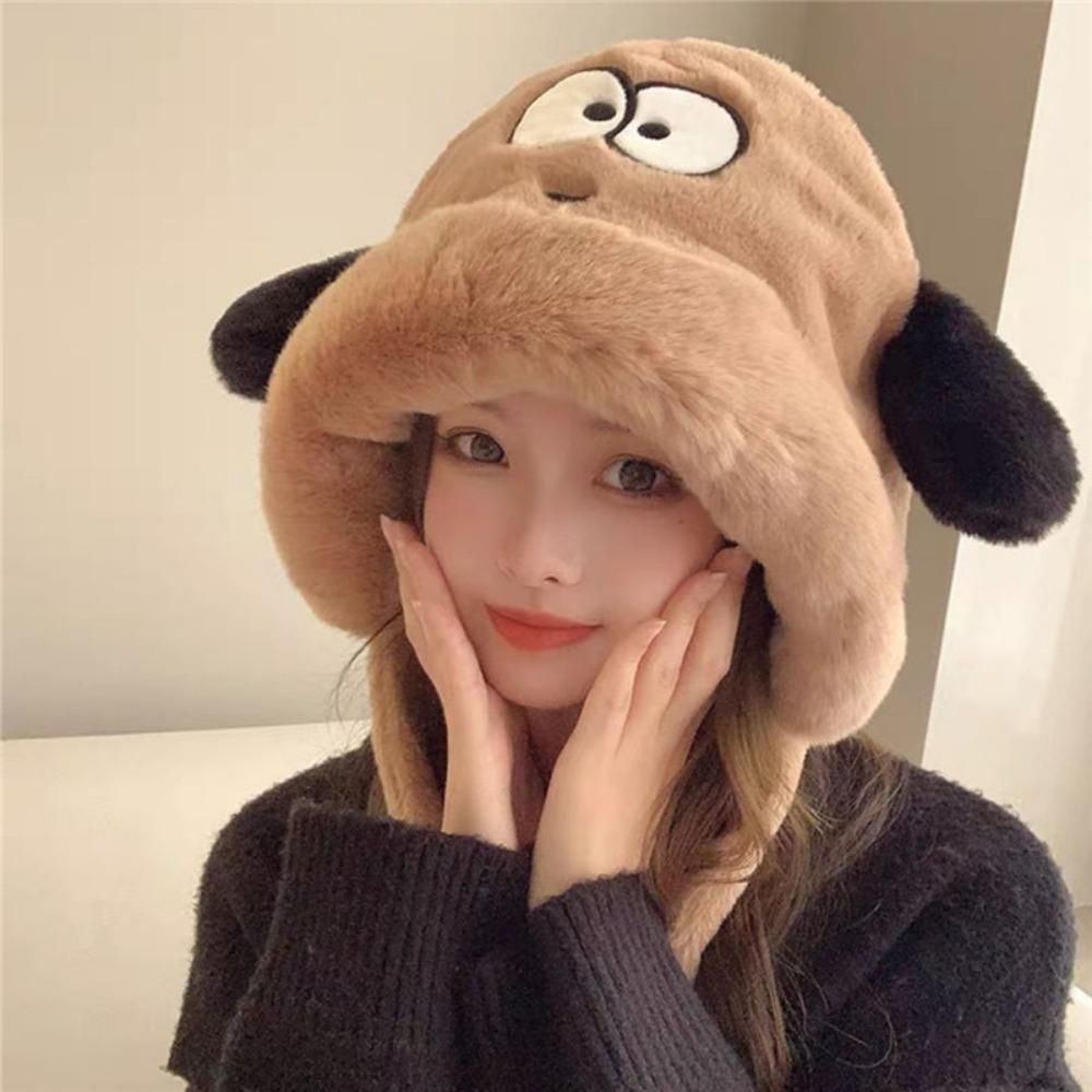 Plush Bear Hat Cute Face Small Windproof Warm Ear Protection Versatile Pullover Hat