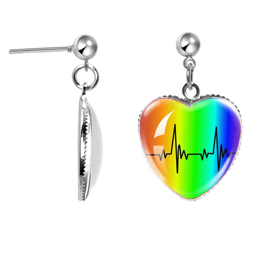 LGBT Kunst Homo Lesbische Trots Regenboog Hartvormige Glazen Cabochon Druppel Oorbellen Bedel Sieraden Voor Homoseksualiteit Meisjes Cadeau