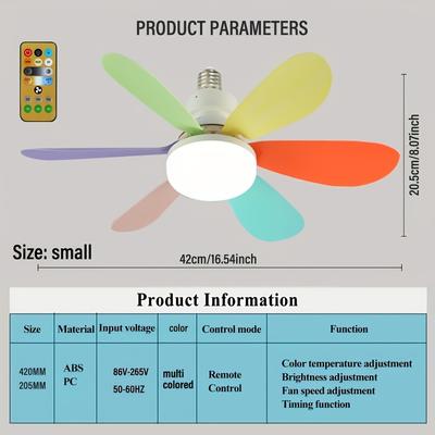LED slimme plafondventilatorlamp met afstandsbediening, timer, 6 ventilatorbladen, 3 snelheden, instelbare helderheid en kleurtemperatuur