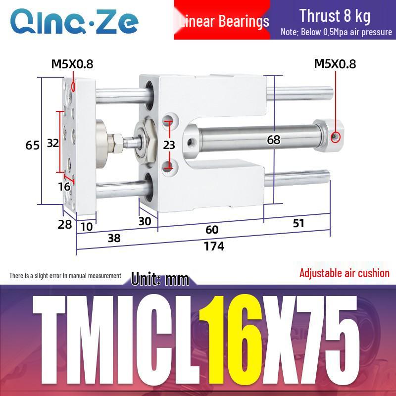 Triple-Rod Cylinder with Guide Bracket and Buffer TMICL/TMICM 12/16/20/25-50/75/100
