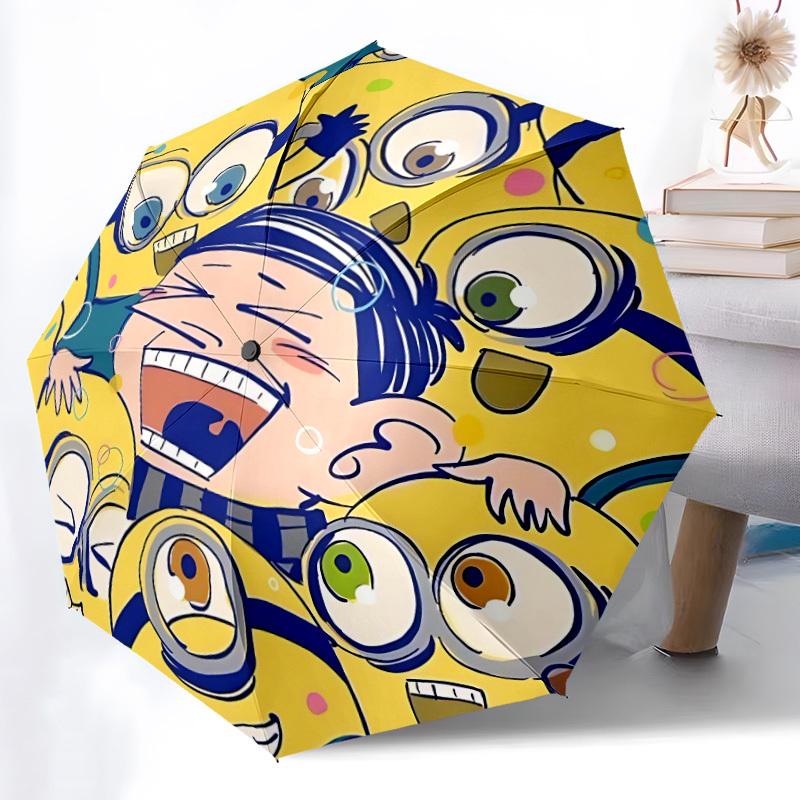 1 Stück Minions SpongeBob Automatischer Regenschirm 8 Rippen Tragbar Faltbar Schwarzer Eisenrahmen für Außenbereich, Strand, Reisen, Sonnenschirm, Dekorativer Regenschirm
