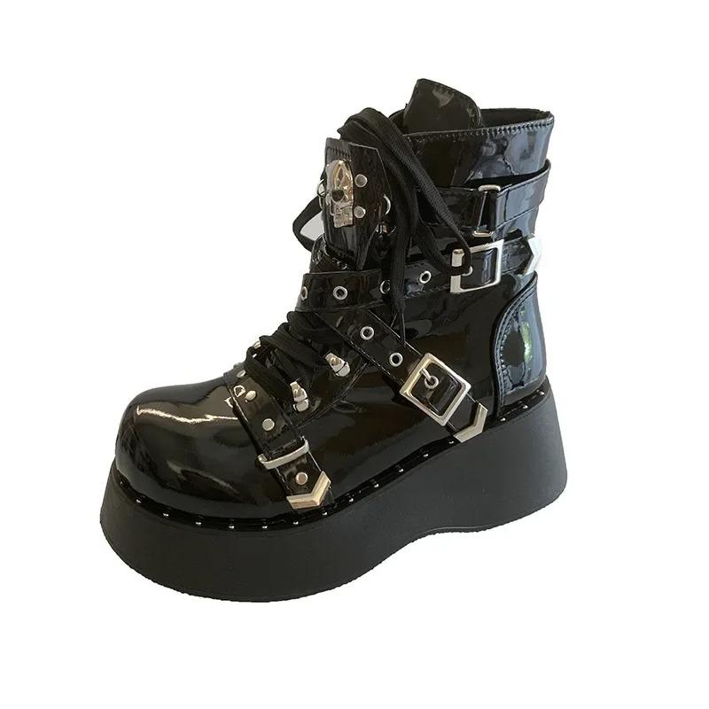 Fashion Punk Style Rivet Thick Bottom Short Boots Women's round Toe Motorcycle Boots Cool College Short Boots Dark Style New 2025