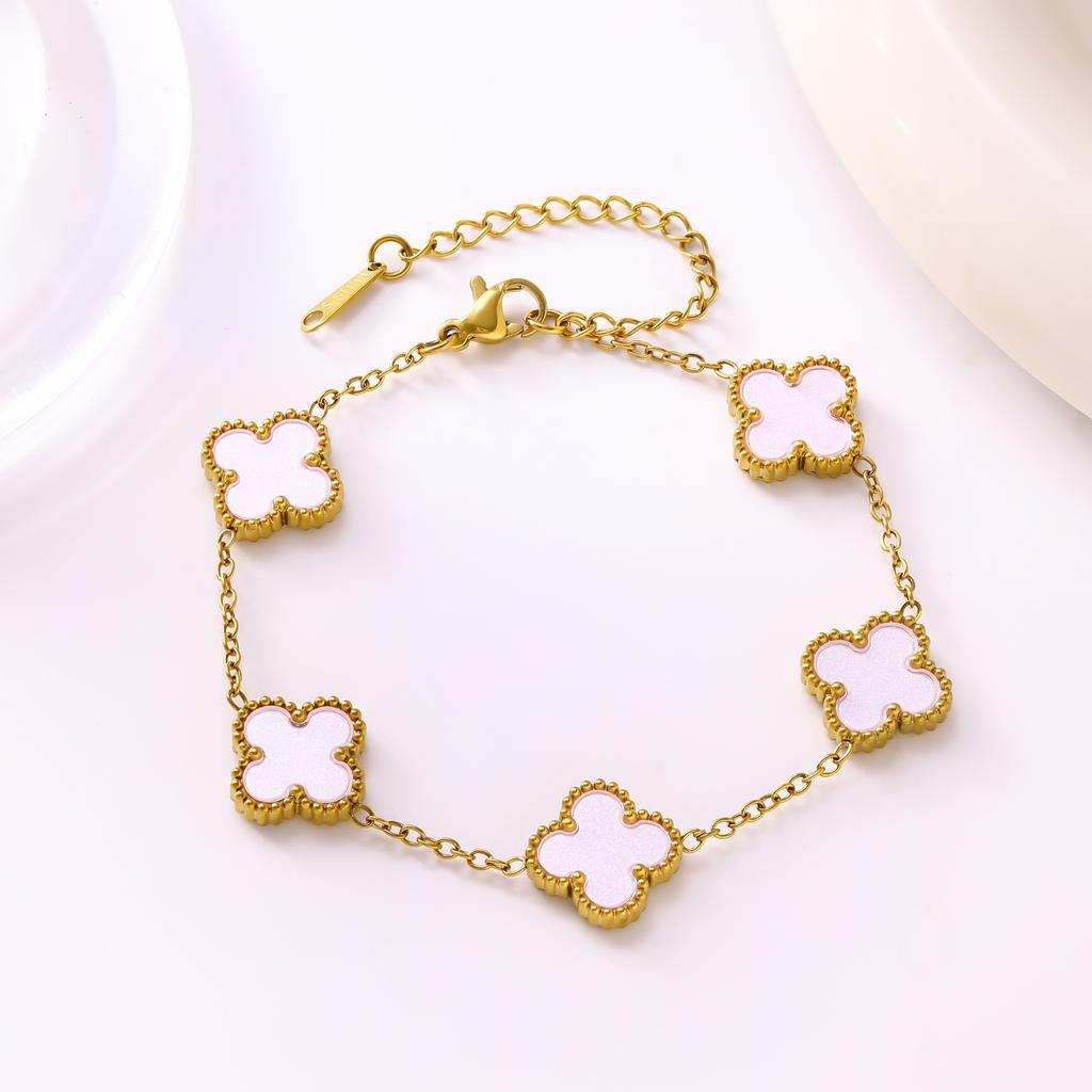 Bracciale Quadrifoglio Oro 18K Bracciale Cinque Fiori Quadrifoglio