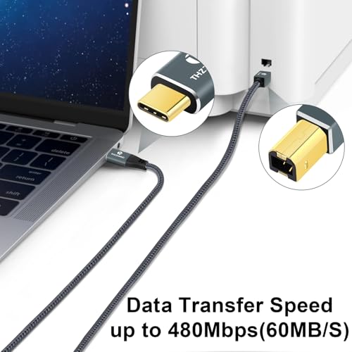 Thzzhnno USB B To C Printer Cable 3M, USB Cable Type-C To Type-B Cable, for MacBook Pro, MIDI Cable, for Yamaha Casio Digital Piano, MIDI Keyboard, DJ
