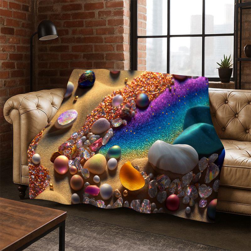 Colorful Pebble rainbow Cobblestone Stone Flannel Blanket Soft Warm Blanket Throw Blanket for Bedroom Living Room Bed Picnic 75X95CM