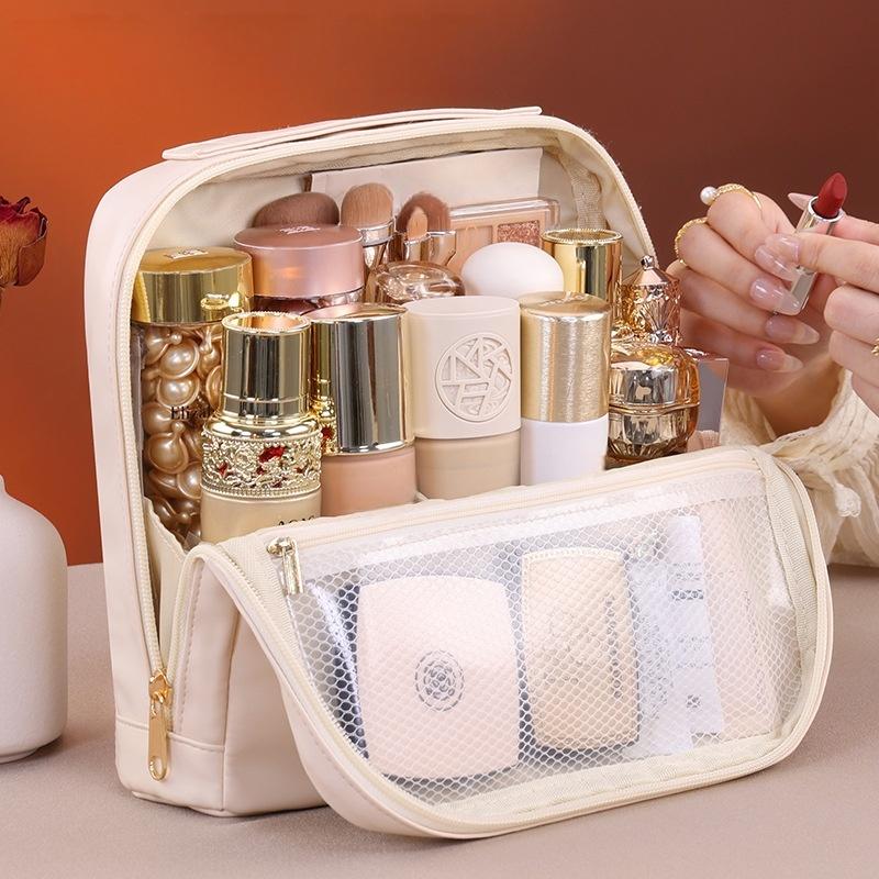 Magnetic standing makeup bag, portable for outdoor use, large capacity partitioned storage, makeup storage bag, toiletry bag