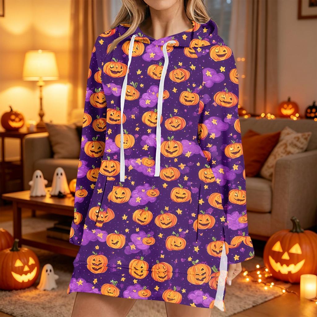 Women's Casual Long Sleeve Halloween Print Hoodie Pullover for Holiday Party