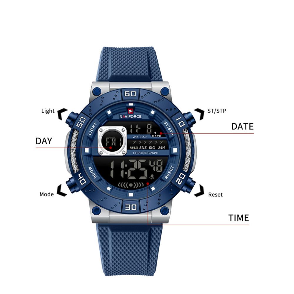 Naviforce Men's Sports LCD Digital Watch Silicone Strap Waterproof Night Mode Chronograph Week Multifunctional Outdoor Men's Boy Watch NF9241T