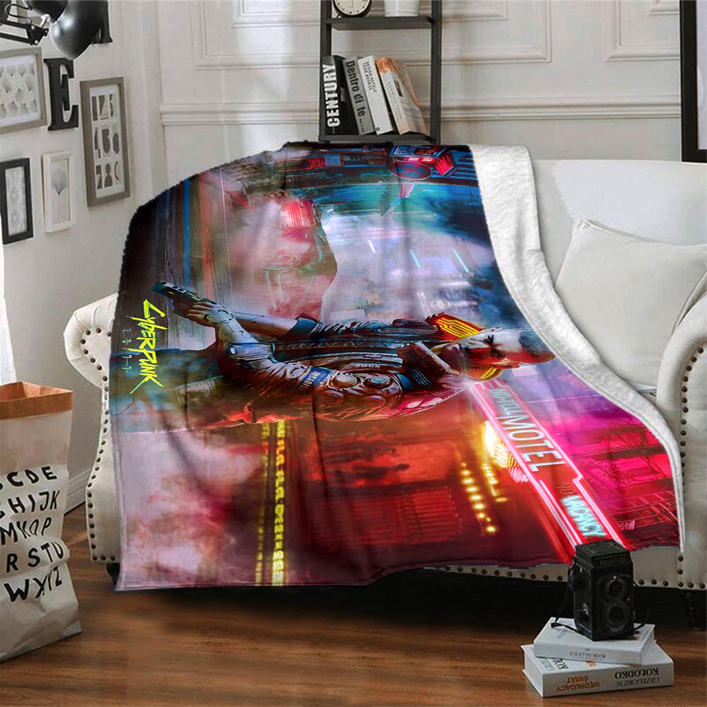 Cyberpunk Neon Cityscape Blanket Soft Throw Blanket For Home Bedroom Bed Sofa Travel Office Solid Christmas Blanket