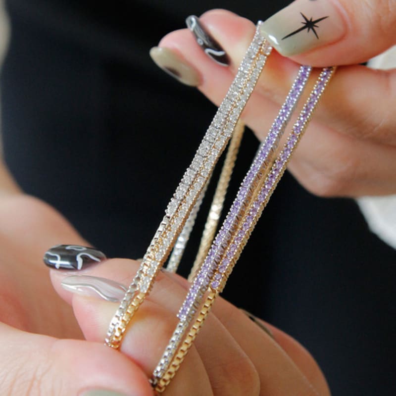 

J.Lauren Cubic Flexible Chain Bracelet B0989 Gold Purple Cubic