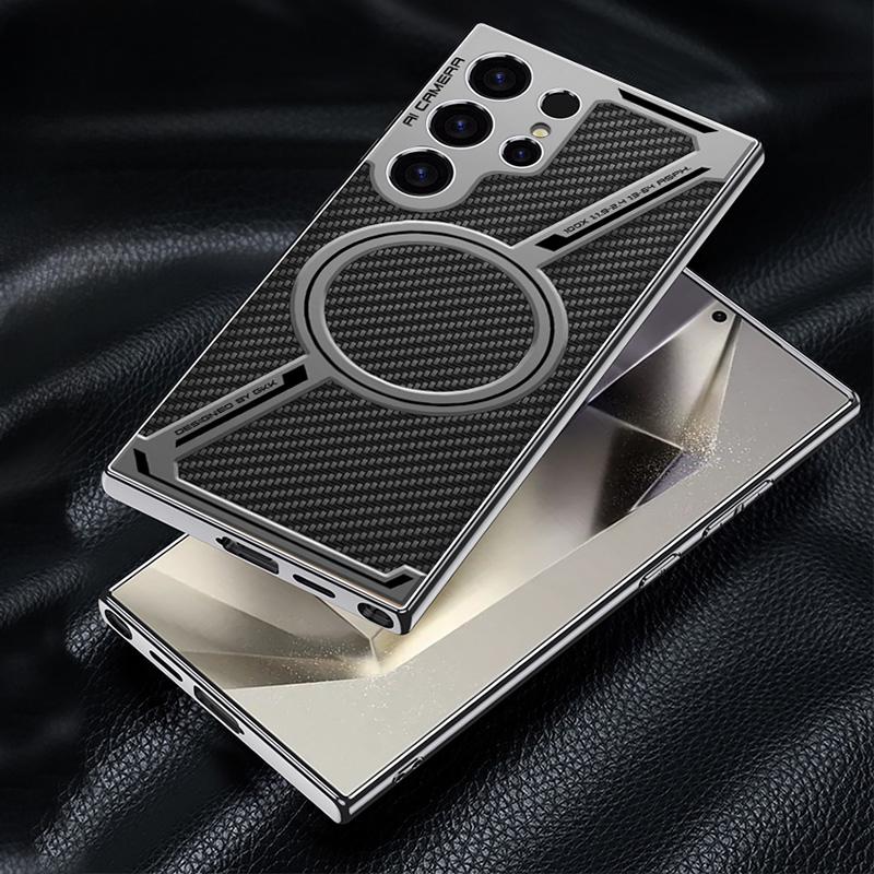 For Galaxy S24 S25 Ultra Electroplated Leather Phone Case for Samsung Galaxy S25 S24 S23 Ultra Magnetic Protective Back Cover