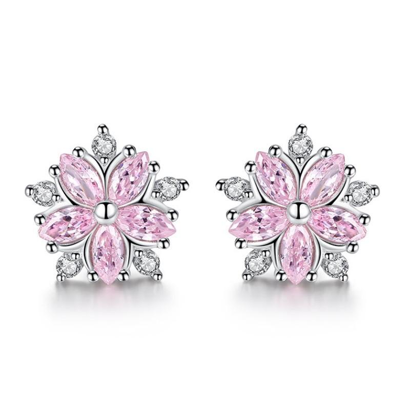 Fashion Pink Zircon Marquise Flower Stud Earrings For Women Unique And Elegant Ear Jewelry Accessories