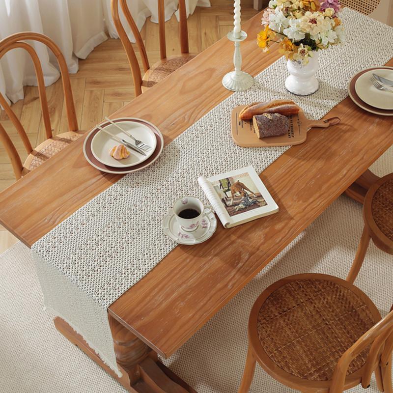 Boho Crochet Table Runner, Handmade Lace Striped Design, Polyester Woven Rectangular Table Decor for Home and Restaurant, Christmas Holiday Decoration