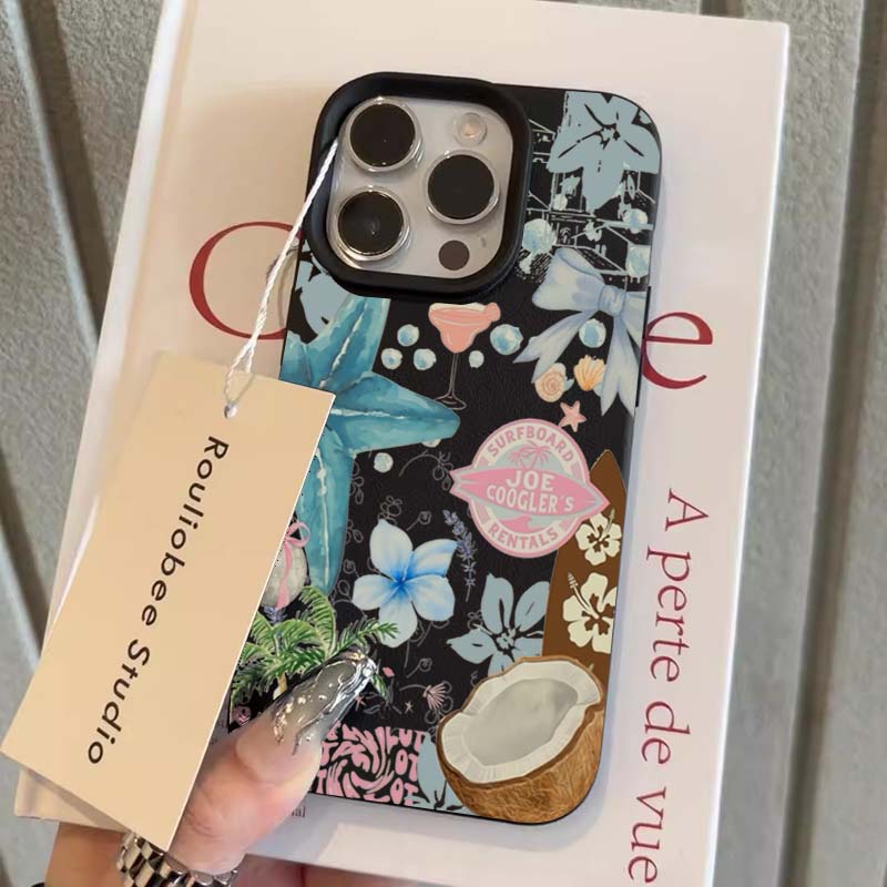 

Watercolor Tropical Coconut Palm Floral Pattern Design Protective Cover for iPhone 17 16 15 14 13 12 11 16E Series Pro Max Plus iphone 14