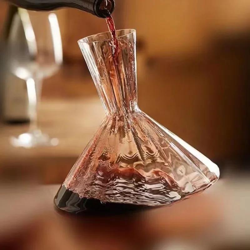 European Crystal Wine Decanter with Rotating Fluted Design - Luxury Home Bar Aerator, Elegant Gift for Wine Lovers