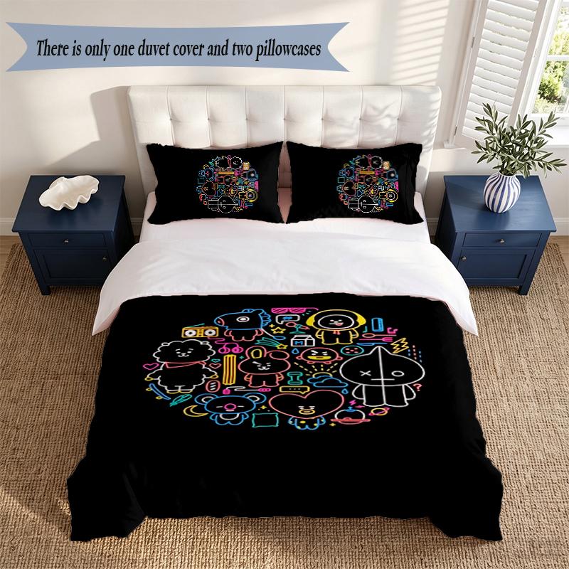 BT21 3‑Piece Bedding Set Soft Microfiber Duvet Cover Pillowcases Comfortable Bed Linen for Bedroom Decoration