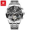 OLEVS 6619 Original Hollowed Automatic Watch Fashion Diamond Shaped Glass Skeleton Multifunctional Mechanical Wristwatch for Men