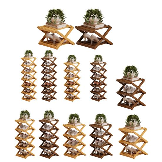 Wooden Folding Shoe Rack No Assembly 2/3/4/5/6/7 Tiers Bamboo Corner Shoe Rack Hallway Entryway Small Space Shoe Organizer Shelf