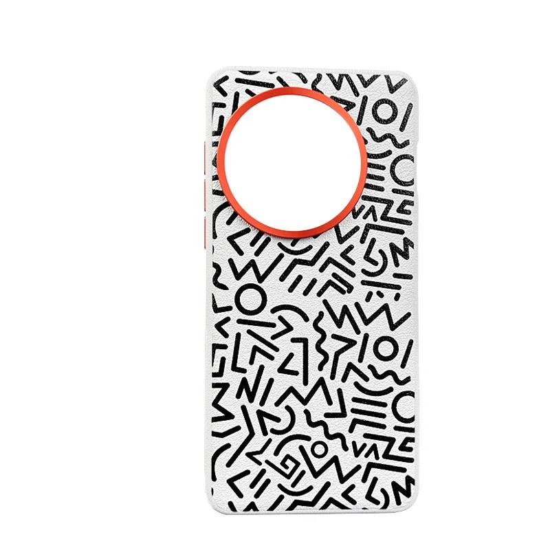 1+13r Graffiti Bemalte Leder Handyhülle für Oneplus 13 13T 15 1+Ace 5 Pro Ace6 Metallknopf+Großes Loch für Kameraabdeckung