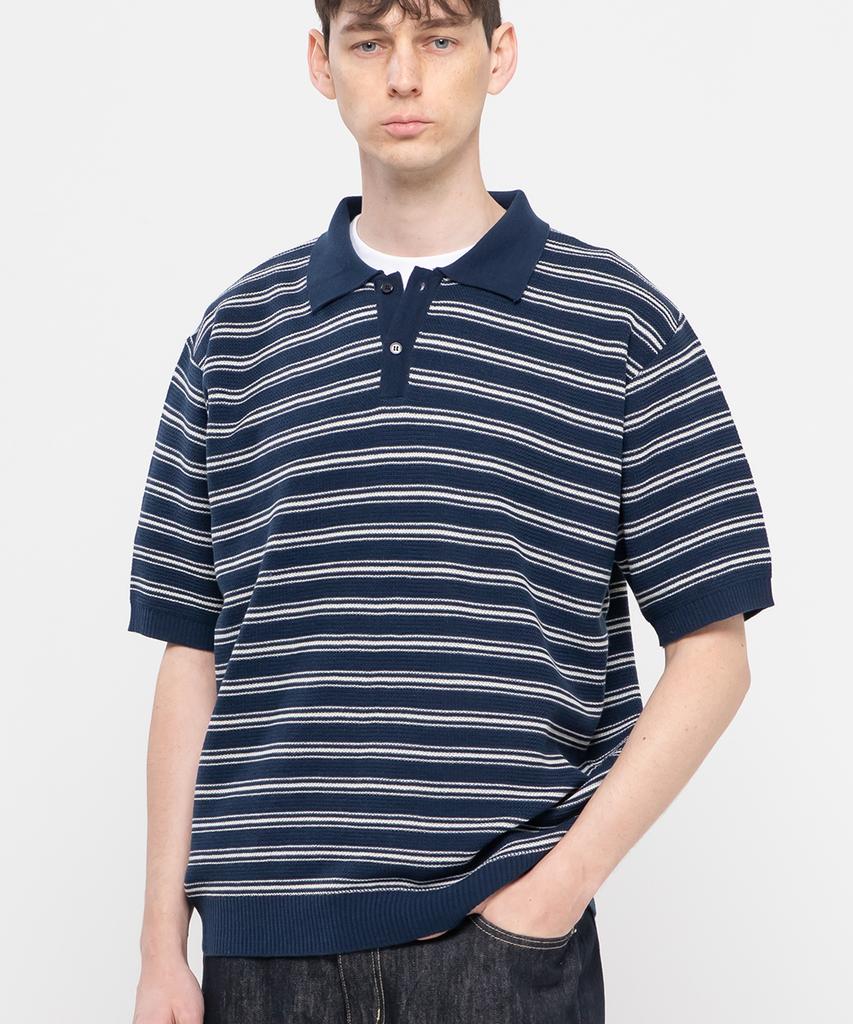 CHAMBROS Oversized Collared Short Sleeve Knit [Navy]