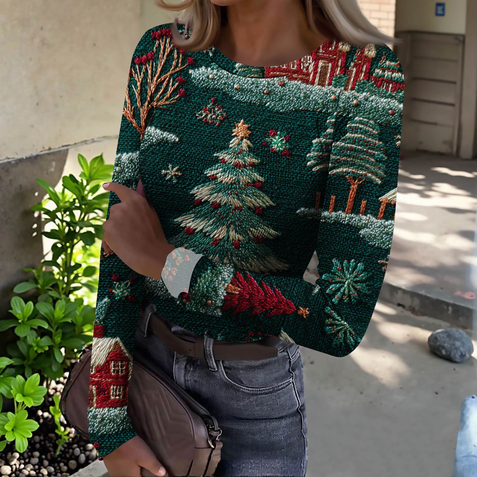 

Женская футболка с облегающим низом, модная повседневная с градиентным принтом, пуловер с круглым вырезом и длинными рукавами XL