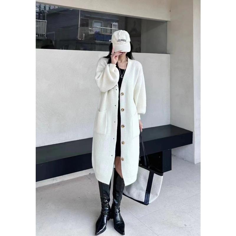 

Осень новый однотонный свободный ленивый ветер карман вязаный кардиган длинный повседневный свитер куртка женская One Size