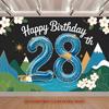 Party Backdrop Happy Birthday Birthday Floral Blue 28Th Photo Booth Background Front Door Decor
